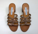Aquazzura Moondust Crystal 50 Cuoio Tan Leather with Rhinestone Sandals Block Heel Slides