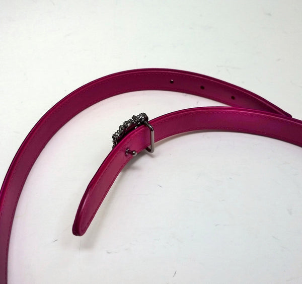 Manolo Blahnik Hangisi Mini Fuchsia Satin Rhinestone Buckle Belt 20mm Dark Pink