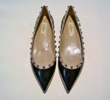 Valentino Garavani Rockstud Black Patent Leather Flats