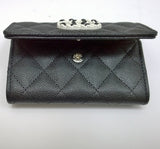 Chanel Black Cavier Leather Quilted CC Logo Small Flap Card Holder Wallet