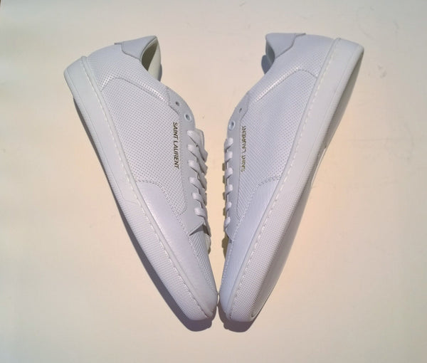 Saint Laurent SL/10 Court Classic White Leather Perforated Sneakers New in Box
