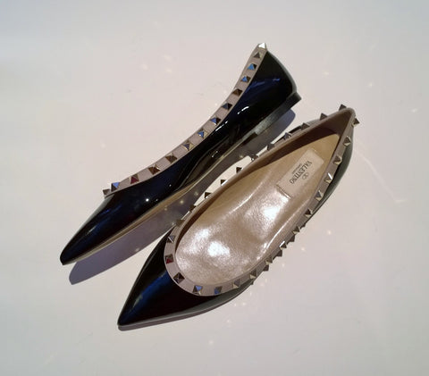 Valentino Garavani Rockstud Black Patent Leather Flats