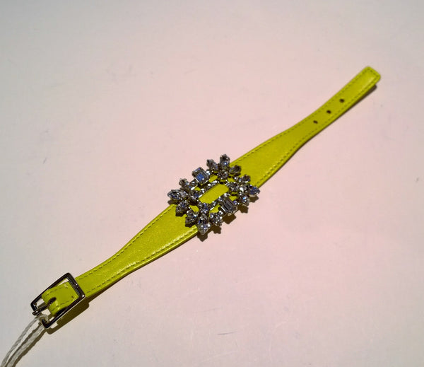 Roger Vivier Broche Vivier Bracelet in Lemon Yellow Leather with Rhinestone Buckle