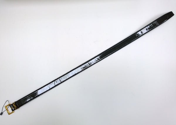 Saint Laurent Cassandre 70cm Black Patent Logo Belt