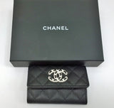 Chanel Black Cavier Leather Quilted CC Logo Small Flap Card Holder Wallet