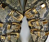 Gucci Python Print Leather Ankle Boots with Gold Logo Buckles Shoes Avana