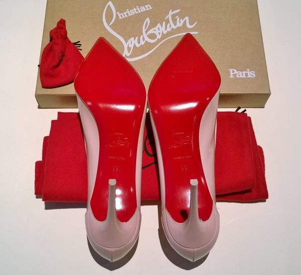 Christian Louboutin Sporty Kate 85 Pale Pink Patent Heels Lin Rosy