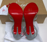 Christian Louboutin Emilie 100 Silver Glitter Sandals Slingback Heels