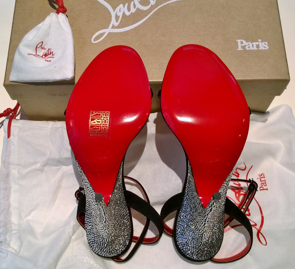 Christian Louboutin Arch Queen 100 Black Suede Rhinestone Sandals Heels