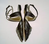 Jimmy Choo Basil Black Leather Pleated Ankle Strap Flats Shoes