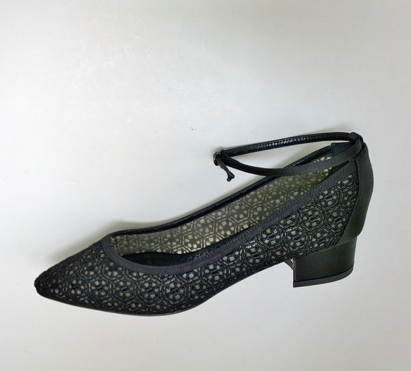 Manolo Blahnik Listana Lace and Satin Ankle Strap Block Heels