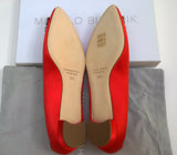 Manolo Blahnik Hangisi Red Satin Red Rhinestone Buckle Flats Strass Shoes