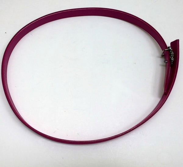 Manolo Blahnik Hangisi Mini Fuchsia Satin Rhinestone Buckle Belt 20mm Dark Pink