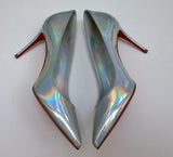 Christian Louboutin Kate 85 Patent Psychic Bianco Silver Iridescent Heels
