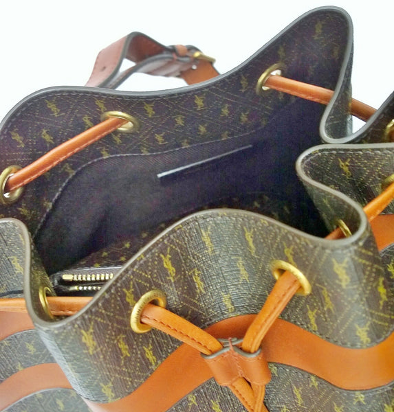 Saint Laurent Monogram Logo Canvas Bucket Bag Le Monogramme Handbag YSL