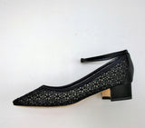 Manolo Blahnik Listana Lace and Satin Ankle Strap Block Heels