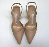 Manolo Blahnik Carolyne 50 Beige Nude Leather Slingback Heels