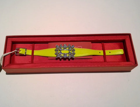 Roger Vivier Broche Vivier Bracelet in Lemon Yellow Leather with Rhinestone Buckle