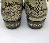 Gucci Python Print Leather Ankle Boots with Gold Logo Buckles Shoes Avana