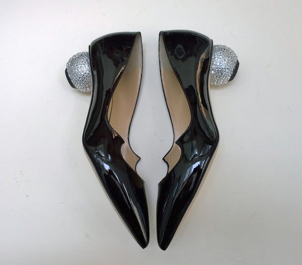 Paul Andrew Ankara Black Patent Rhinestone Jewel Heels