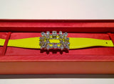 Roger Vivier Broche Vivier Bracelet in Lemon Yellow Leather with Rhinestone Buckle