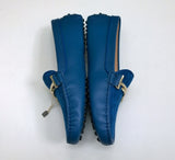 Tod's Double T Loafers in Quilted Blue Suede and Leather Silver Flats Gommino Driving Shoes