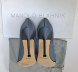 Manolo Blahnik Hangisi 105 Grey Satin Rhinestone Buckle Heels
