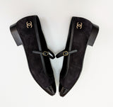 Chanel Mary Janes Black Suede and Patent Leather New in Box Ankle Strap Shoes Flats