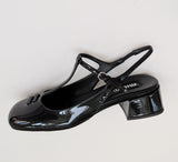 Miu Miu Black Patent Logo T-Strap Block Heels Slingback New in Box
