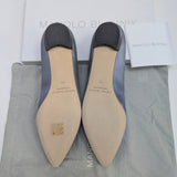 Manolo Blahnik Hangisi Rhinestone Buckle Flats in Slate Blue Satin Strass Shoes New in Box
