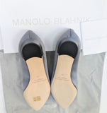 Manolo Blahnik Hangisi Rhinestone Buckle Flats in Slate Blue Satin Strass Shoes New in Box