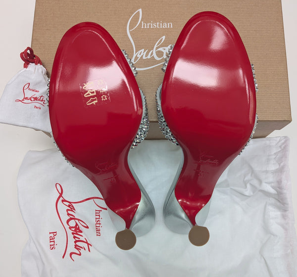 Christian Louboutin Mariza Is Back 85 Silver Strass Slides New in Box Sandals