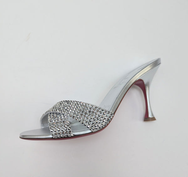 Christian Louboutin Mariza Is Back 85 Silver Strass Slides New in Box Sandals