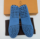 Tod's Soft Blue Suede Gommino Driving Shoes Slip on Loafers New in Box