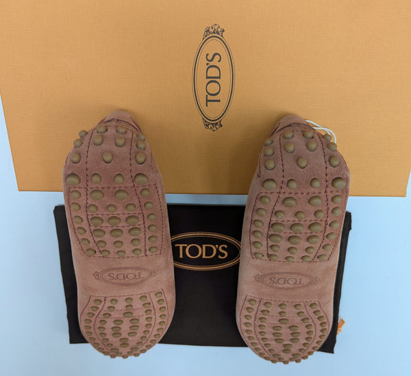 Tod's Antique Rose Suede Dark Bruised Pink Loafers New in Box Driving Shoes