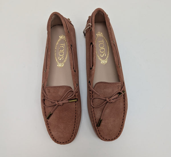 Tod's Antique Rose Suede Dark Bruised Pink Loafers New in Box Driving Shoes