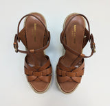 Saint Laurent Ambra Brown Leather Tribute Wedge Espadrille Sandals 135 New in Box Authentic