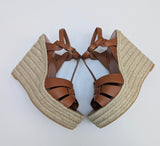 Saint Laurent Ambra Brown Leather Tribute Wedge Espadrille Sandals 135 New in Box Authentic