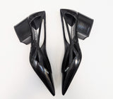 Prada Cutout Brushed Leather Pointy Toe Heels in Black New in Box