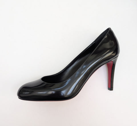 Christian Louboutin Pumppie 85 Glossed Black Leather Heels New in Box
