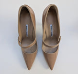 Manolo Blahnik Campari 105 Beige Nude Patent Mary Jane Heels New in Box