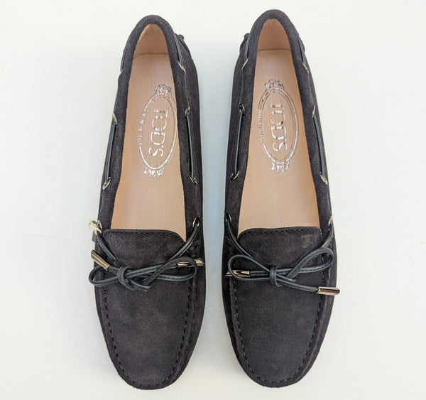 Tod's Driving Shoes Bow Loafers in Dark Navy Suede New in Box