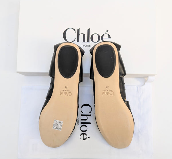 Chloé Luna Black Leather Flats with Gold Detail New in Box Shoes