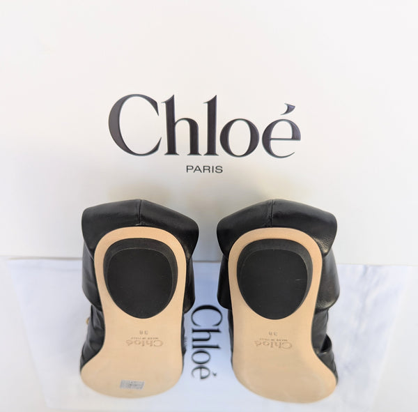 Chloé Luna Black Leather Flats with Gold Detail New in Box Shoes
