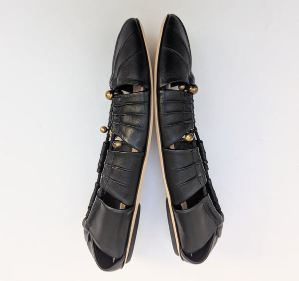 Chloé Luna Black Leather Flats with Gold Detail New in Box Shoes