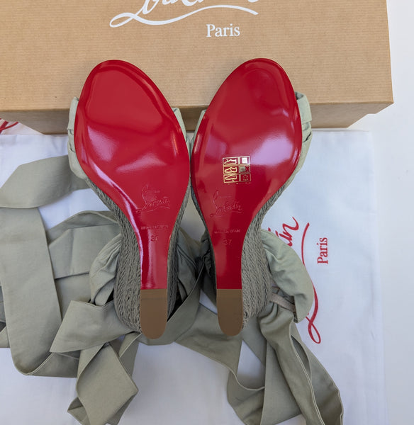 Christian Louboutin Melides du Désert 85 Cotton Canvas Espadrille Wedge Sandals New in Box
