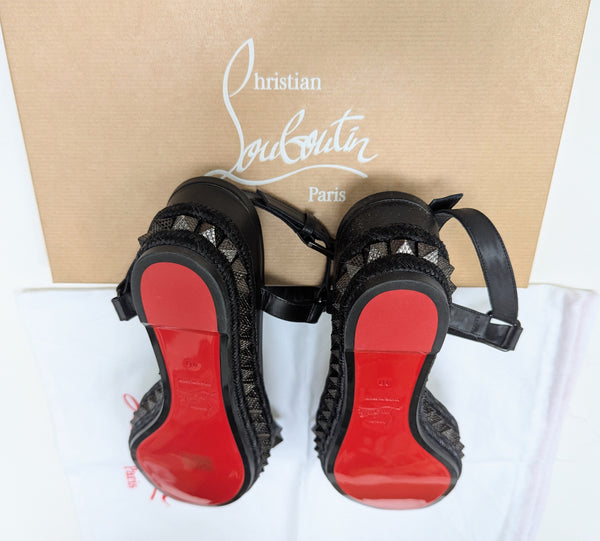 Christian Louboutin Pyraclou 60 Black Studs Platform Wedge Sandals New in Box