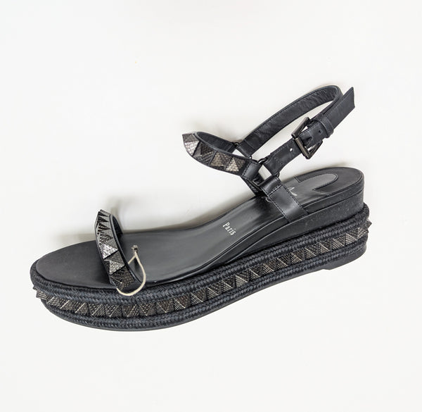 Christian Louboutin Pyraclou 60 Black Studs Platform Wedge Sandals New in Box