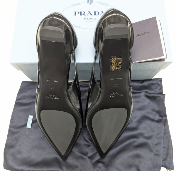 Prada Cutout Black Glazed Leather Pointy Flats New in Box Shoes