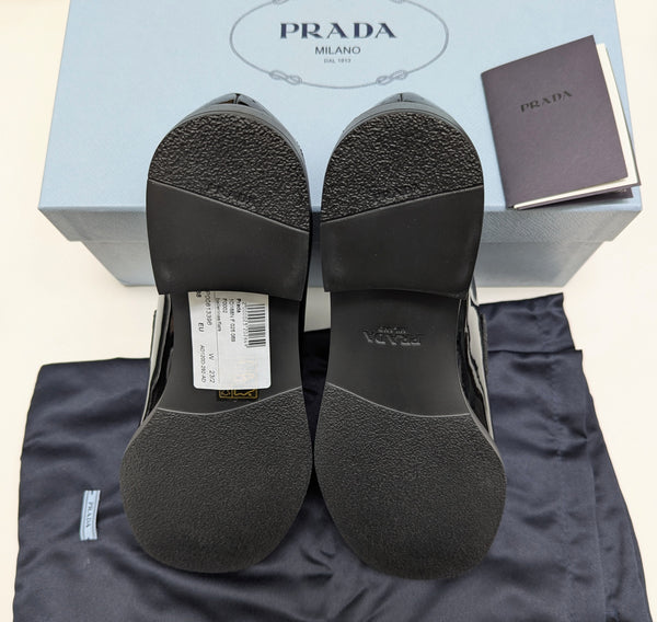 Prada New in Box Black Patent Leather Logo Loafers